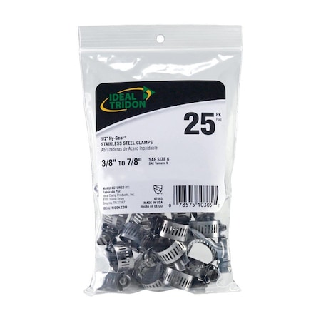 B & K 6706550 Ideal Tridon 0.37 in. to 0.87 in. Stainless Steel Hose Clamp 4539706